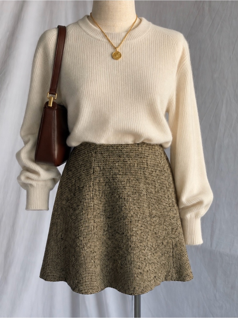 Vintage Giorgio Armani Le Collezioni Wool Blend Tweed Mini A-Line Skirt - Size M